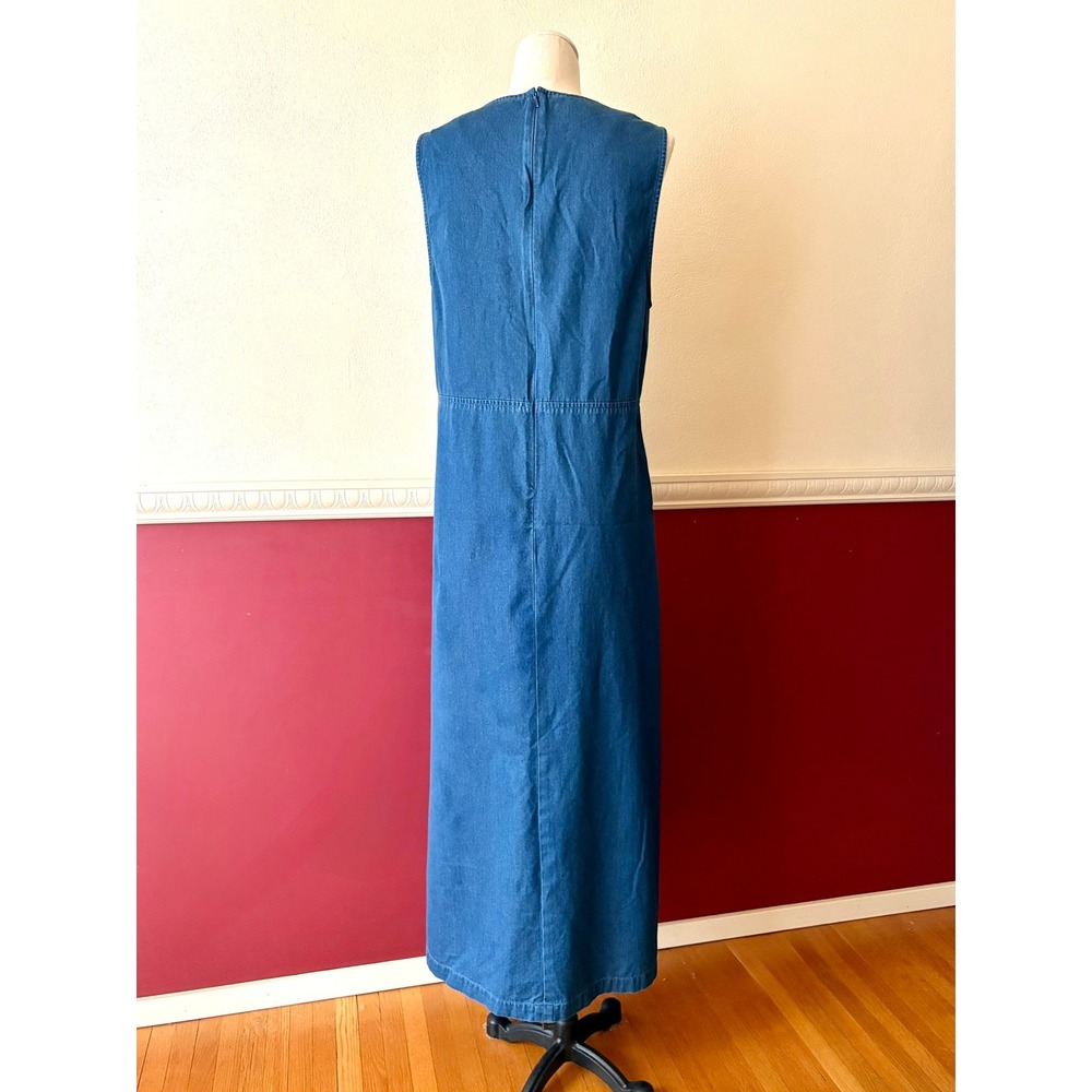 Vintage Talbots Denim Maxi Dress 100% Cotton Sleeveless Side Cinch Wrap Skirt 10 - Picture 3 of 12